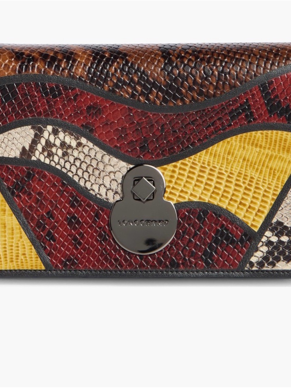 Longchamp Multicolor Snake-Embossed Leather Clutch - Red, Yellow, Brown, Cream
